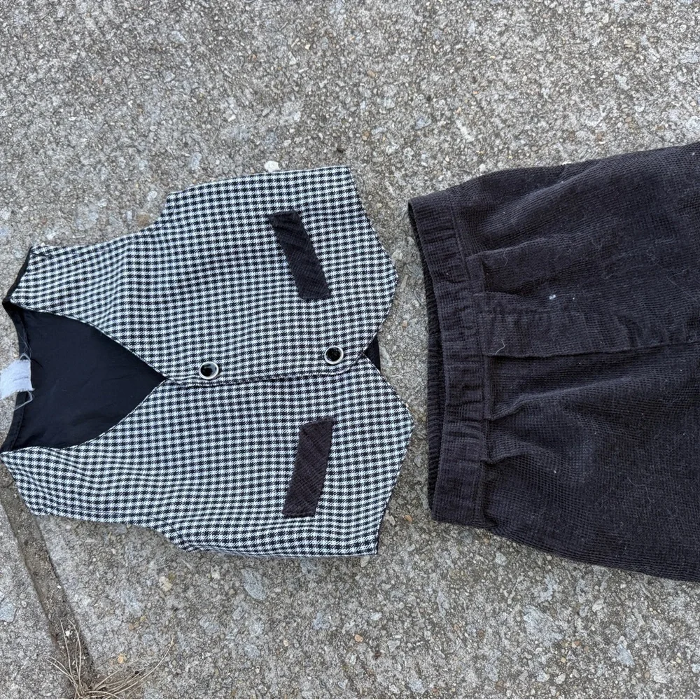 Vintage Y2K 90s Corduroy Houndstooth Vest Pants Suit Set Size 24 Months